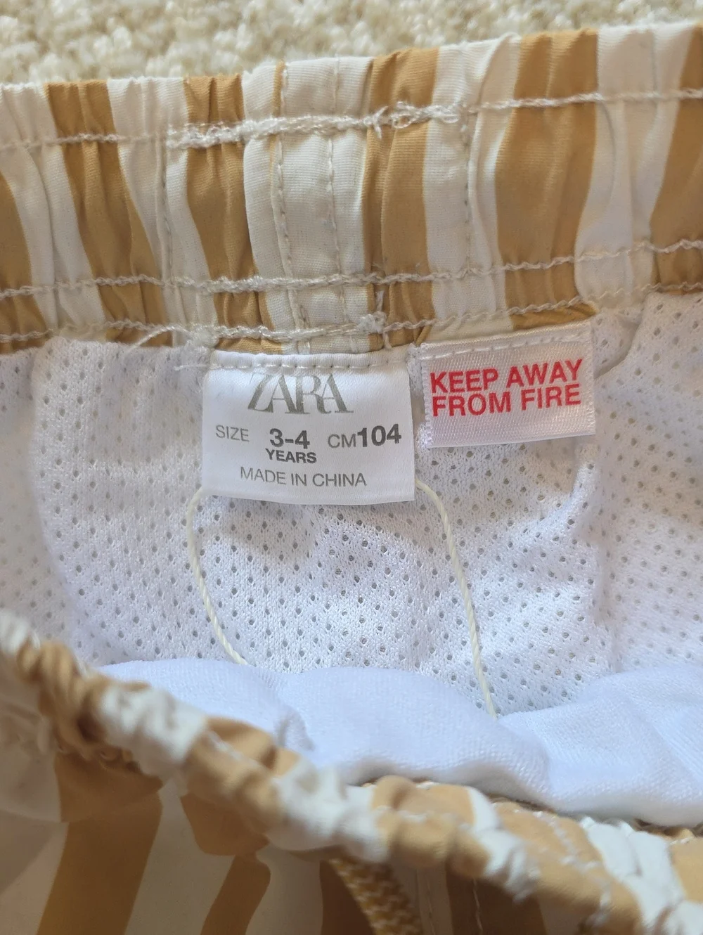 Zara Wide Stripe Tan Yellow And White Wide Strip Swim Shorts